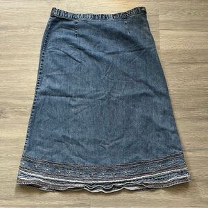 Denim Blue Skirt with Embroidered Hem